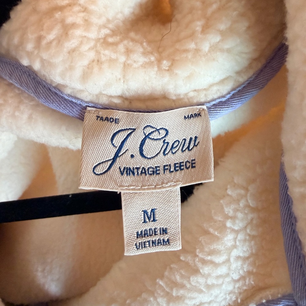 J. Crew Cream Sherpa Fleece with Lavender Trim